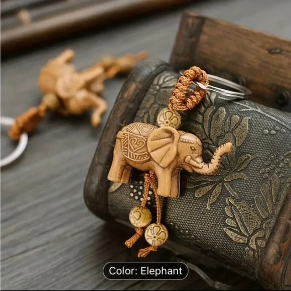 Carved Wood Animal Keychain or Bag Charm — Elephant or Horse - Picture 2 of 6